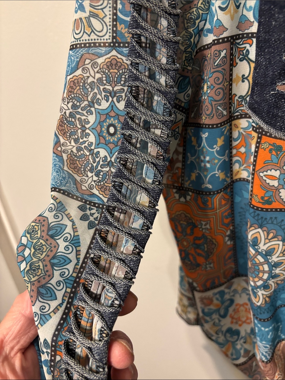 A.Z.IBoho Patchwork Button-Front Shirt - Blue & Orange - Picture 7 of 12